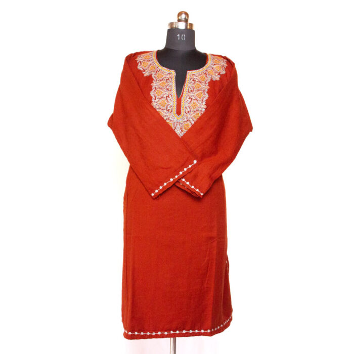 Brick Zari Cashmilon Pheran - Image 2