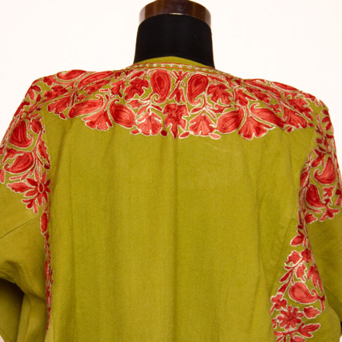 Green Gracious Designed Aari Zari Embroidered Raffal Phiran - Image 4
