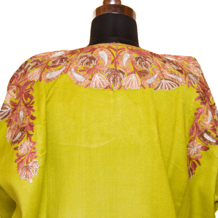 Green Bahar Aari Zari Embroidered Raffal Phiran - Image 4