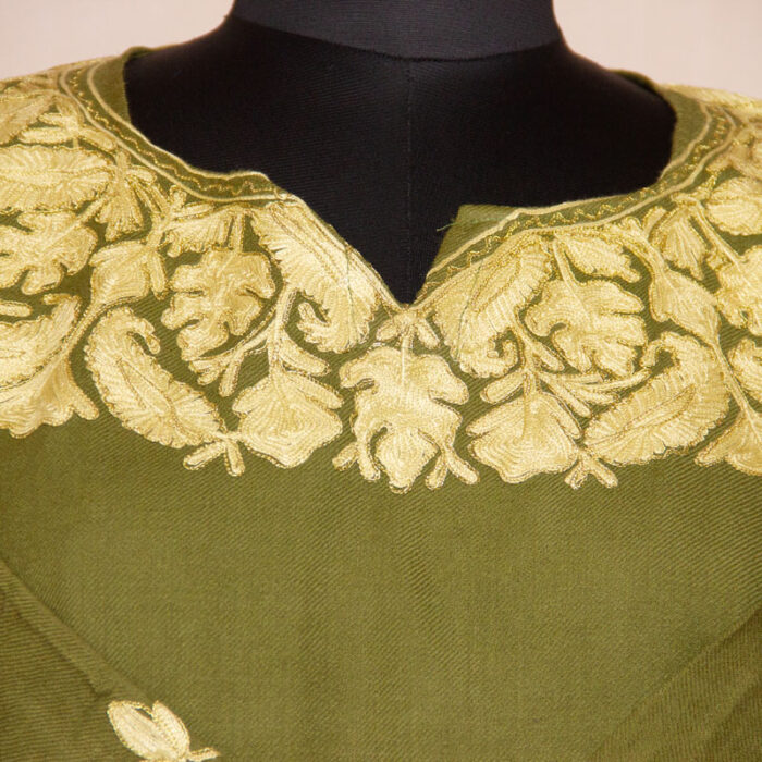 Mehndi Green Shahi Aari Zari Embroidered Raffal Phiran - Image 2