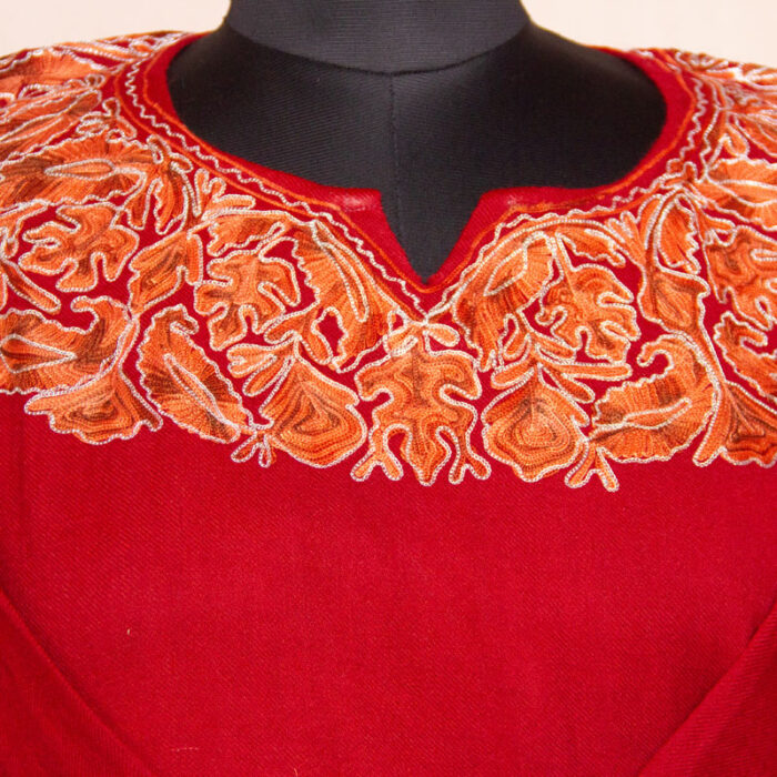 Maroon Khezar Aari Zari Embroidered Raffal Phiran - Image 3