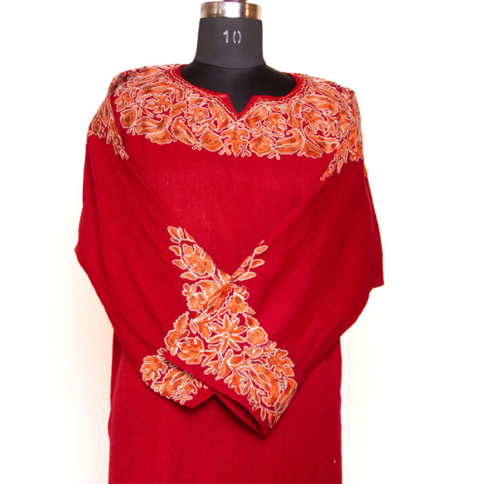 Maroon Khezar Aari Zari Embroidered Raffal Phiran