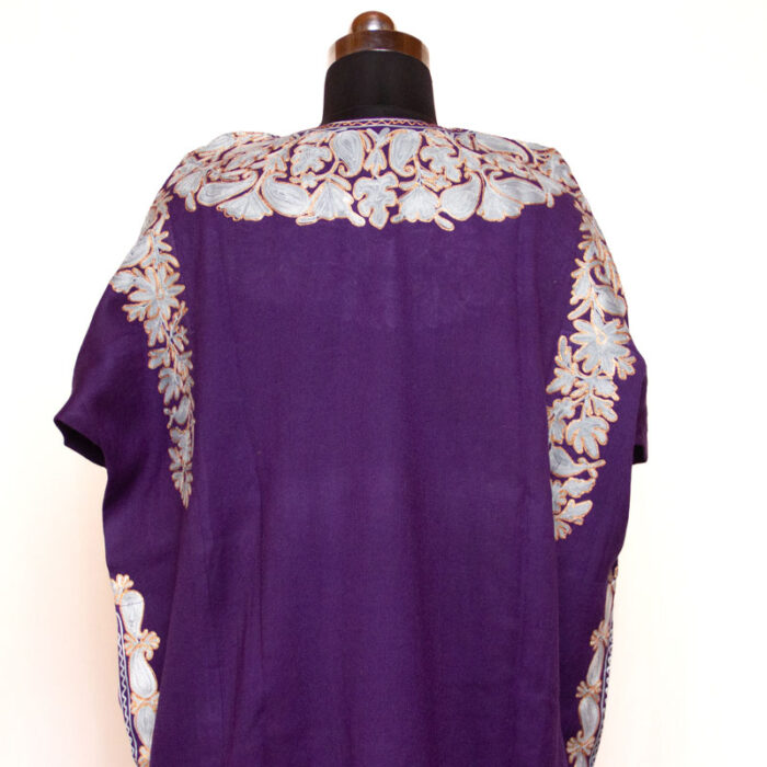 Dark Blue Khezar Aari Zari Embroidered Raffal Phiran - Image 4