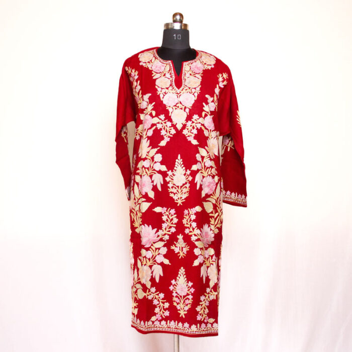 Red Beautiful Raffal Aari Pheran - Image 3