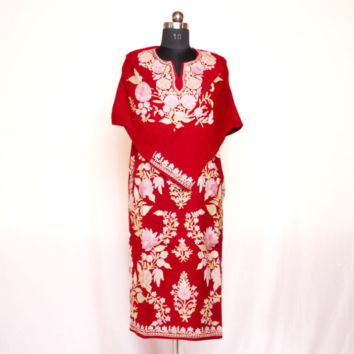 Red Beautiful Raffal Aari Pheran - Image 2