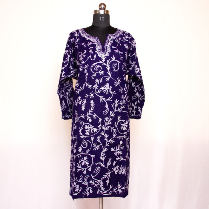 Dark Blue All Over Aari Cashmilon Pheran - Image 3