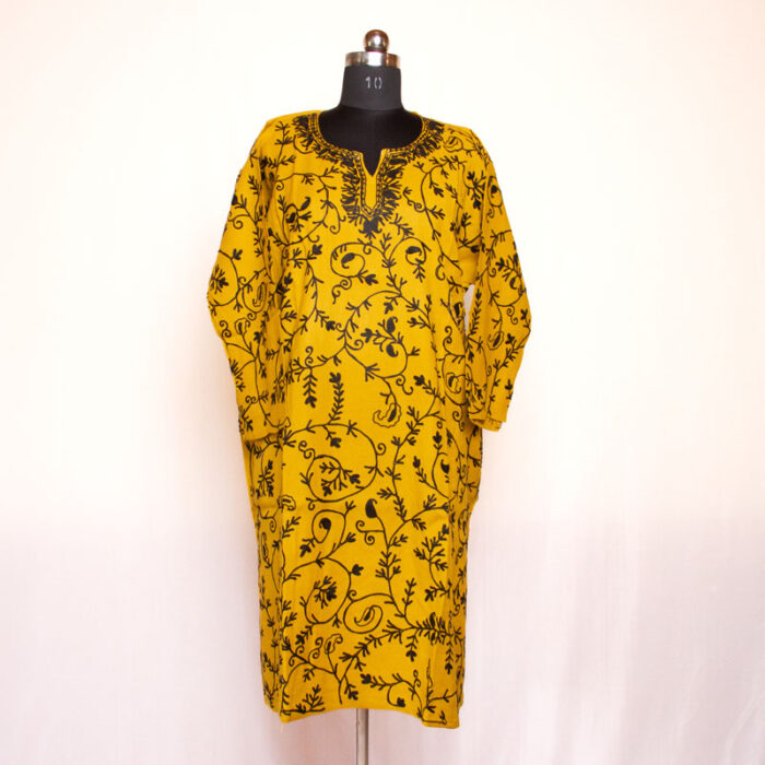 Yellow All Over Aari Cashmilon Pheran - Image 3