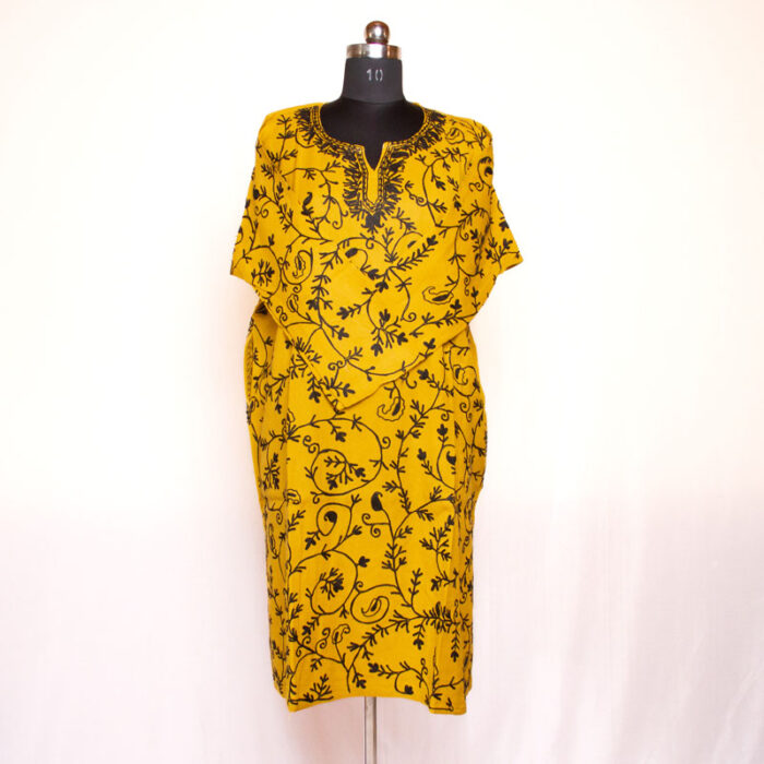 Yellow All Over Aari Cashmilon Pheran - Image 2