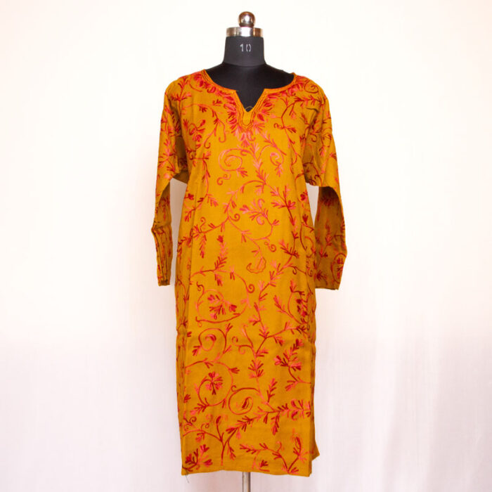 Mustard All Over Aari Cashmilon Pheran - Image 2