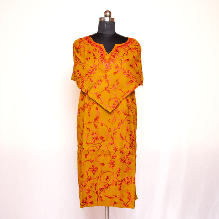 Mustard All Over Aari Cashmilon Pheran - Image 3