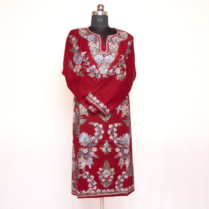 Maroon Beautiful Raffal Aari Pheran - Image 2