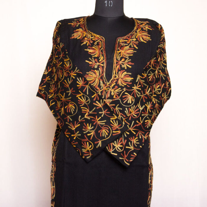 Black Side Panel Aari Cashmilon Pheran