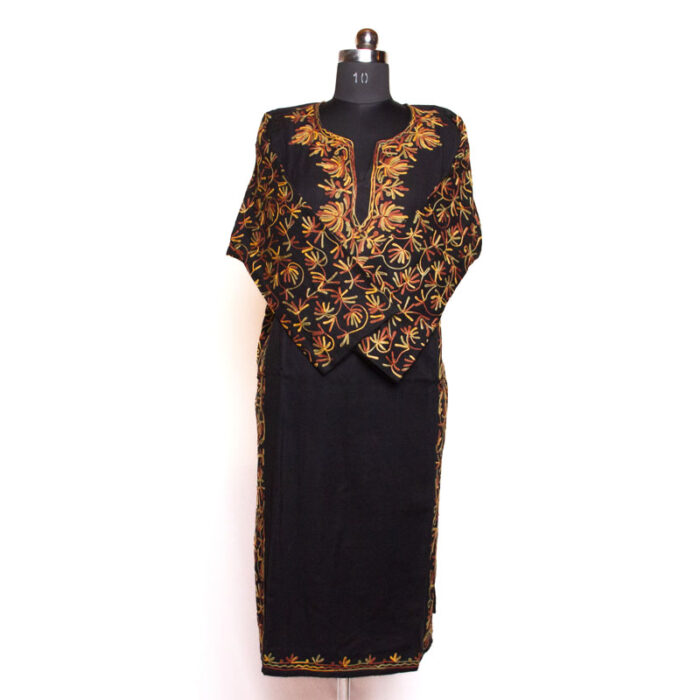 Black Side Panel Aari Cashmilon Pheran - Image 2