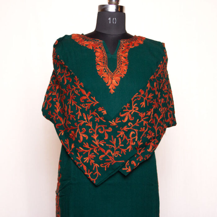 Dark Green Side Panel Aari Cashmilon Pheran