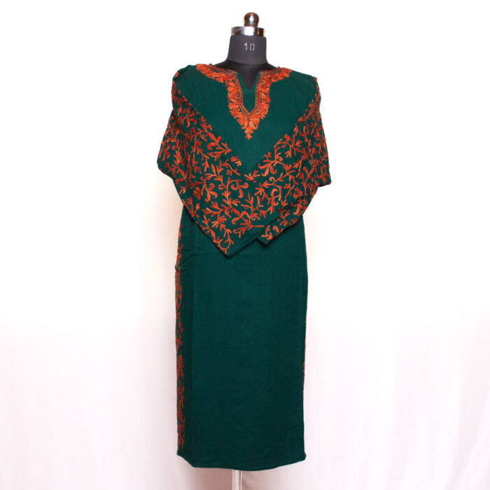 Dark Green Side Panel Aari Cashmilon Pheran - Image 2