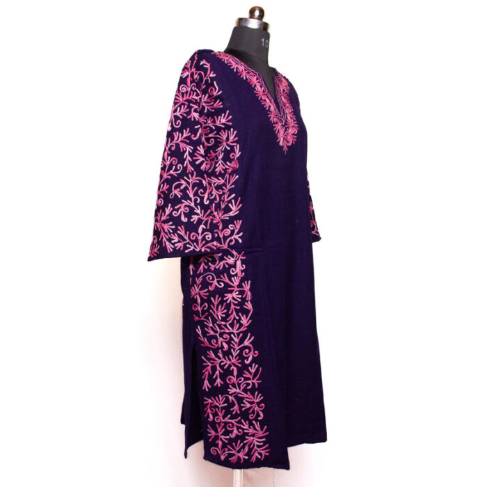 Dark Blue Side Panel Aari Cashmilon Pheran - Image 3