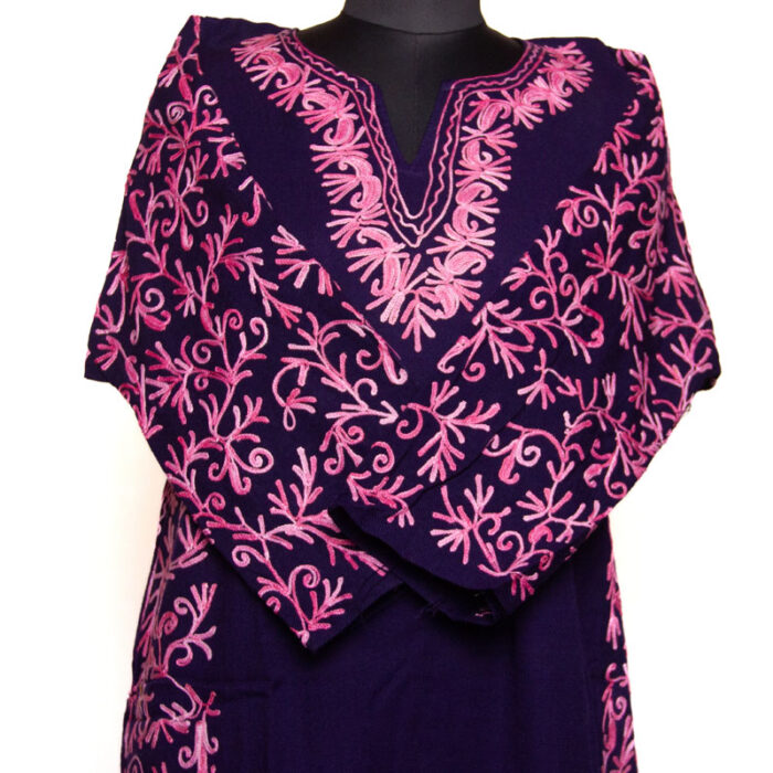 Dark Blue Side Panel Aari Cashmilon Pheran