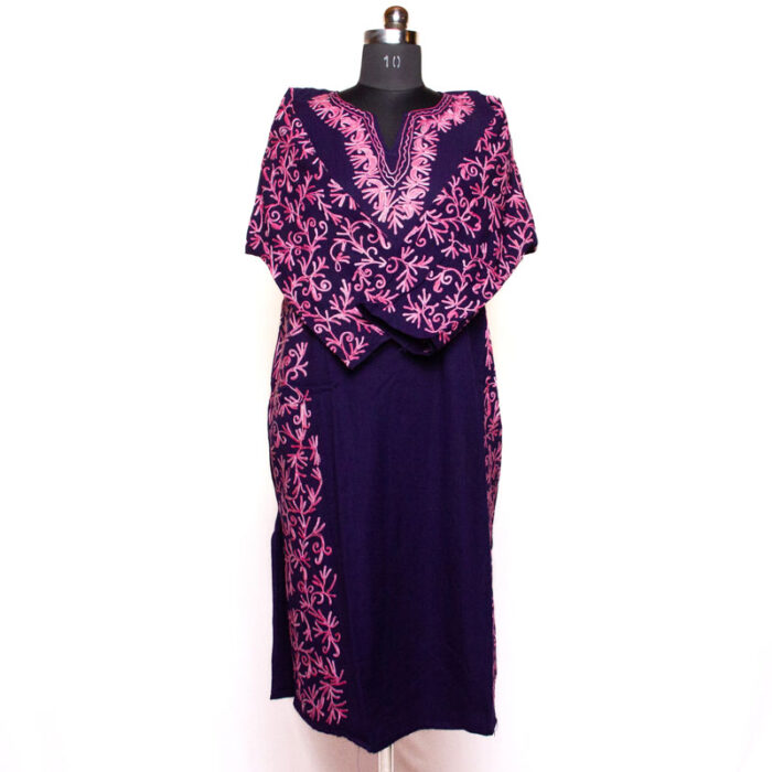 Dark Blue Side Panel Aari Cashmilon Pheran - Image 2