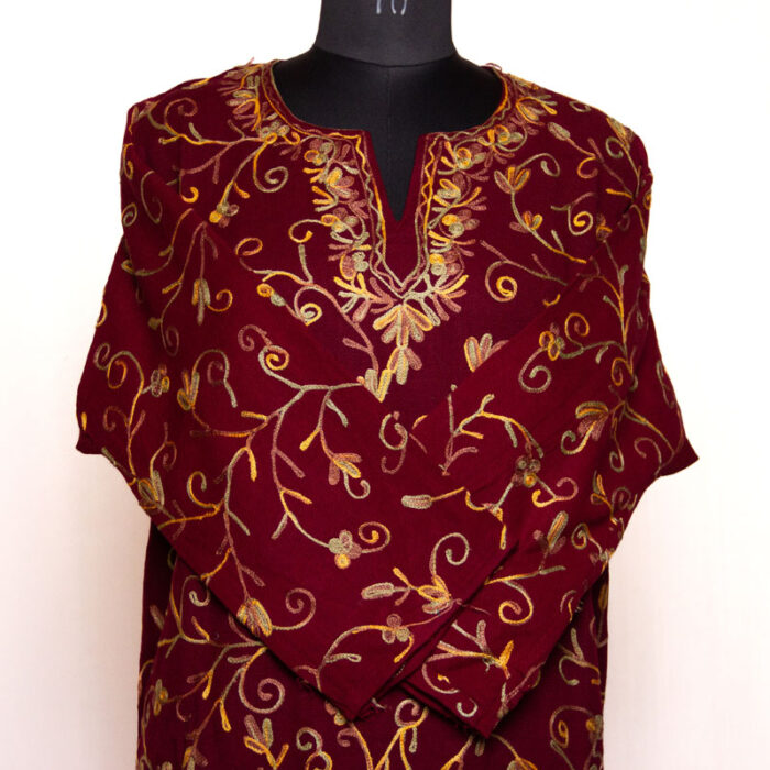 Maroon All Over Aari Cashmilon Pheran