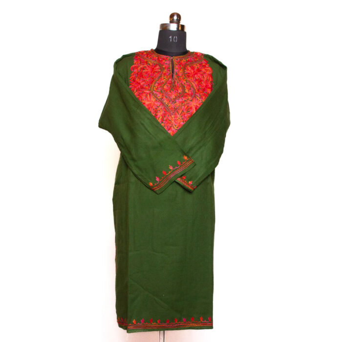 Dark Green Aari Cashmilon Pheran - Image 2