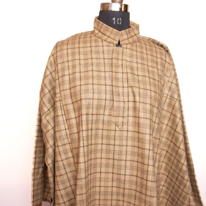 Light Brown Men Traditional Kashmiri Checkered Pheran