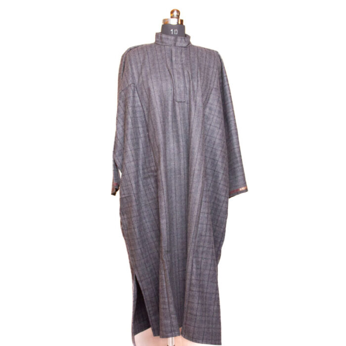 Light Grey Men Traditional Kashmiri Checkered Pheran - Image 2