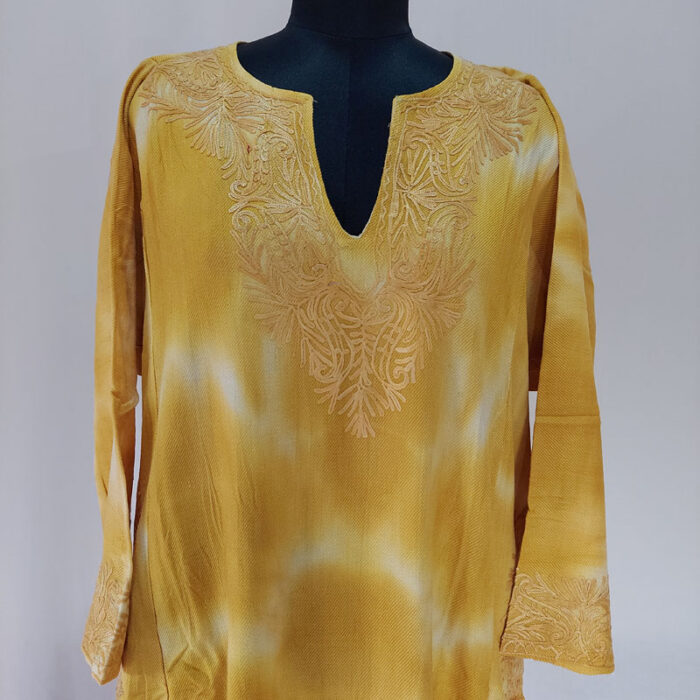Mustard Tie-Dye Cashmilon Aari Pheran