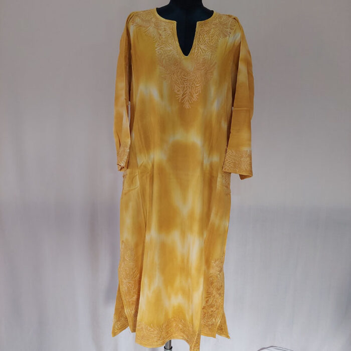 Mustard Tie-Dye Cashmilon Aari Pheran - Image 2