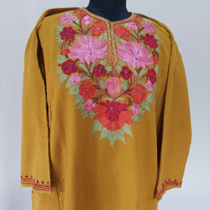 Mustard Cashmilon Aari Pheran