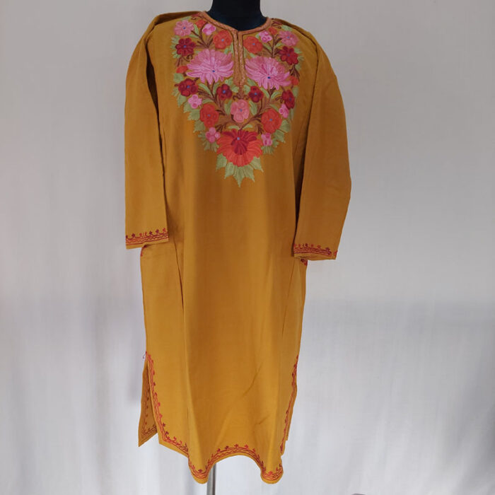 Mustard Cashmilon Aari Pheran - Image 2