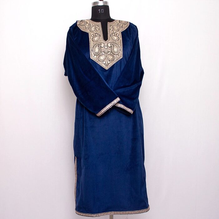 Dark Blue Velvet Tilla Pheran - Image 3