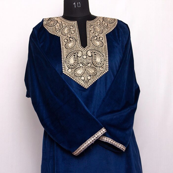 Dark Blue Velvet Tilla Pheran