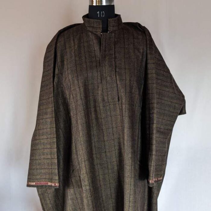 Dark Brown Men Traditional Kashmiri Checkered Pheran