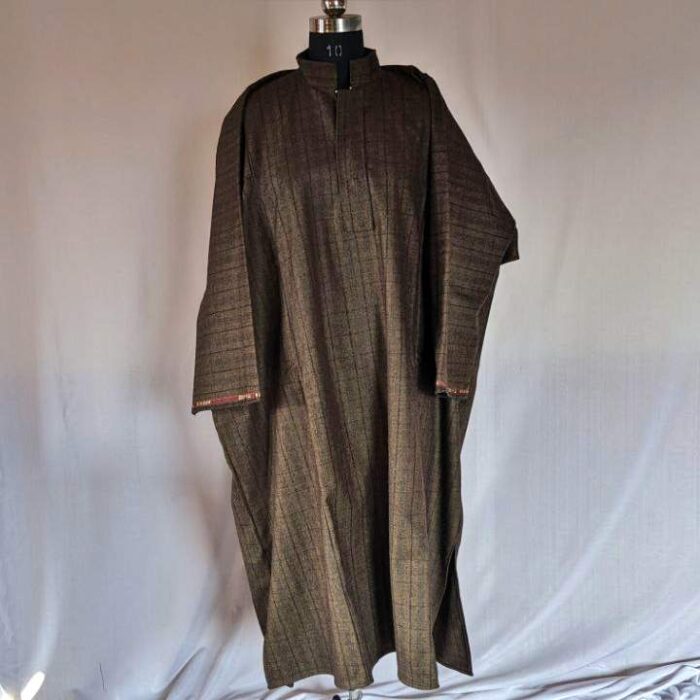 Dark Brown Men Traditional Kashmiri Checkered Pheran - Image 3