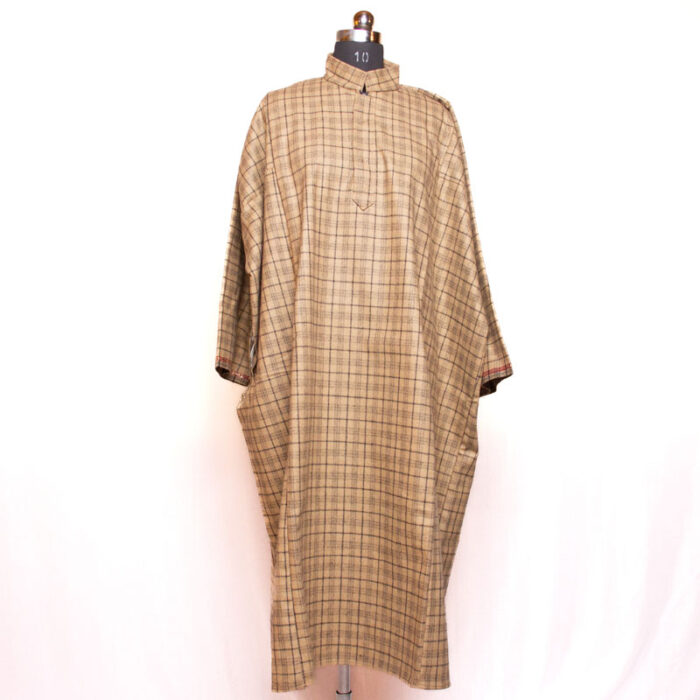 Light Brown Men Traditional Kashmiri Checkered Pheran - Image 2