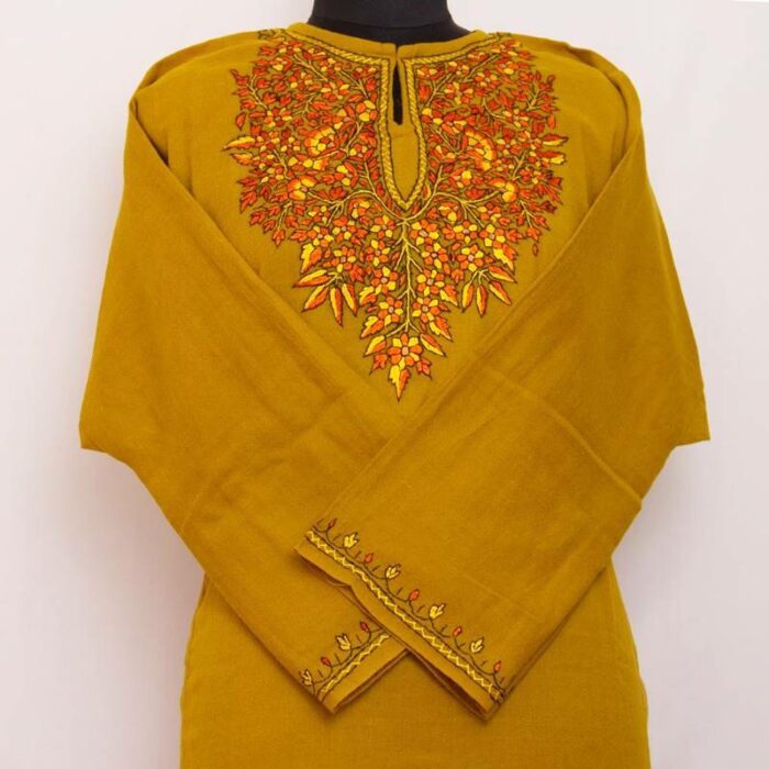 Mustard Paper Mache Sozni Handwork Raffal Pheran
