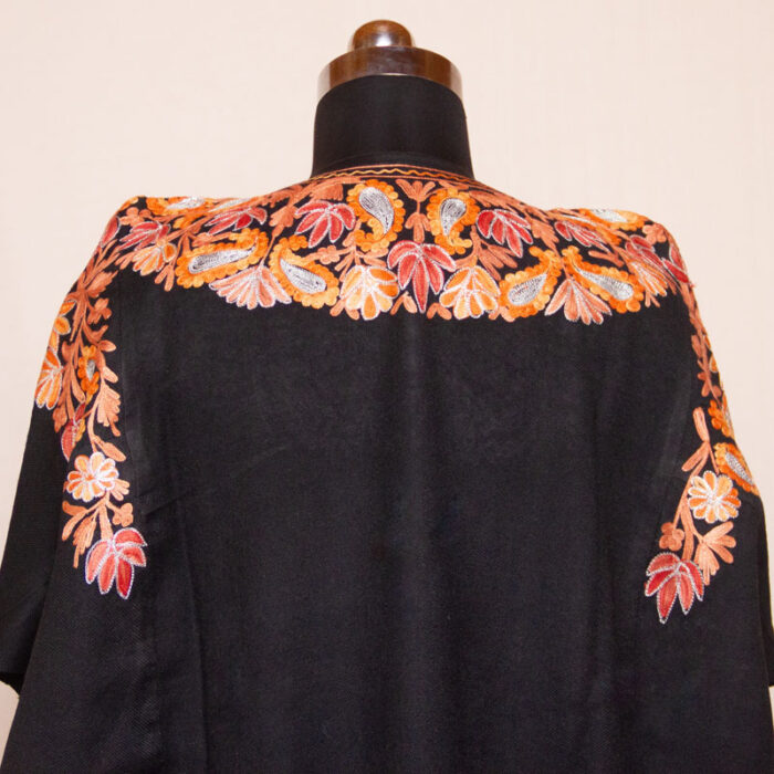 Black Khezar Aari Zari Embroidered Raffal Phiran - Image 2
