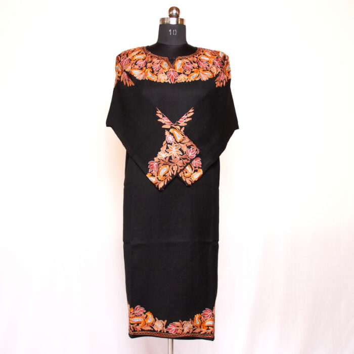 Black Khezar Aari Zari Embroidered Raffal Phiran - Image 4