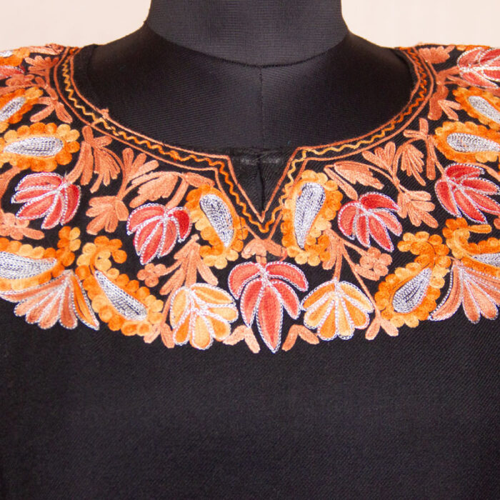 Black Khezar Aari Zari Embroidered Raffal Phiran - Image 3