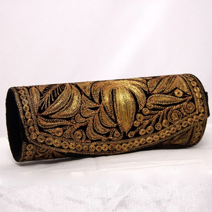Black Velvet Clutch With Golden Tilla Work