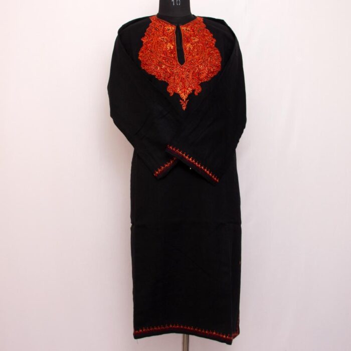 Black Handwork Sozni Raffal Pheran - Image 2