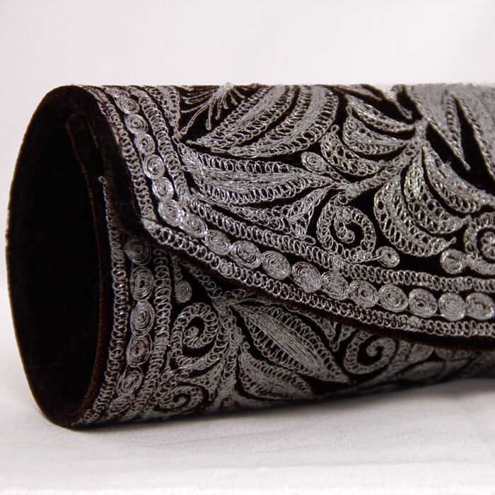 Brown Velvet Tilla Clutch With Silver Work - Image 2