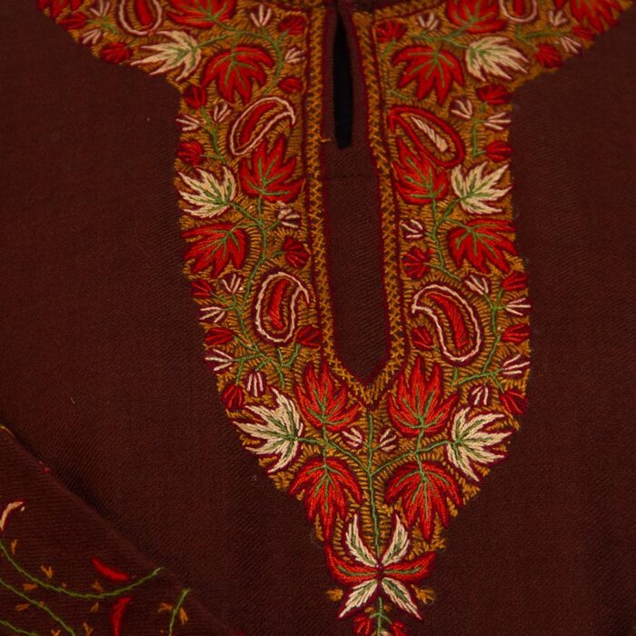 Rust Brown Handwork Sozni Raffal Pheran - Image 4