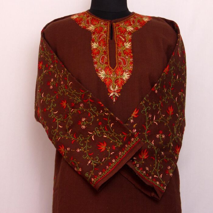 Rust Brown Handwork Sozni Raffal Pheran