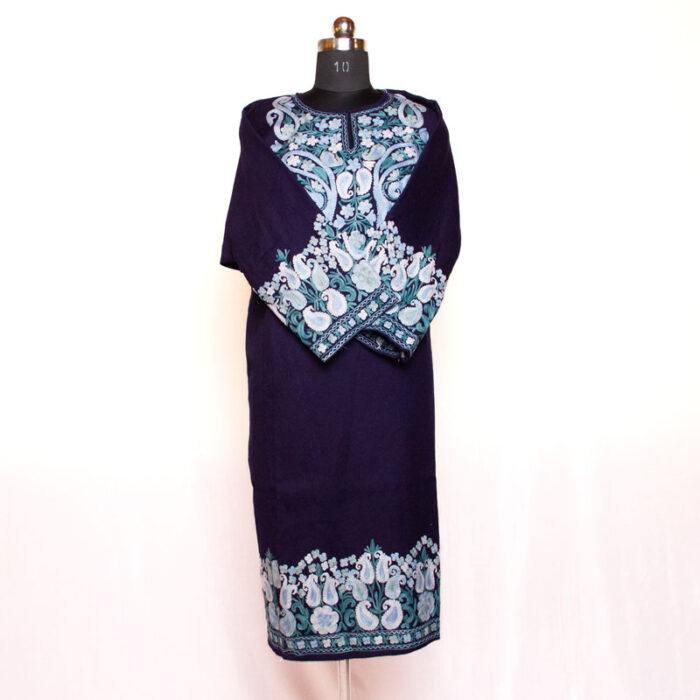 Dark Blue Badami Raffal Aari Pheran - Image 2