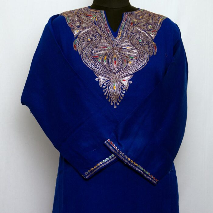 Dark Blue Raffal Tilla Kashmiri Pheran