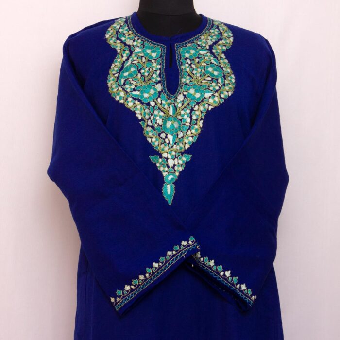 Blue Paper Mache Sozni Handwork Raffal Pheran