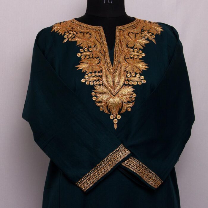 Dark Green Tweed Golden Tilla Pheran