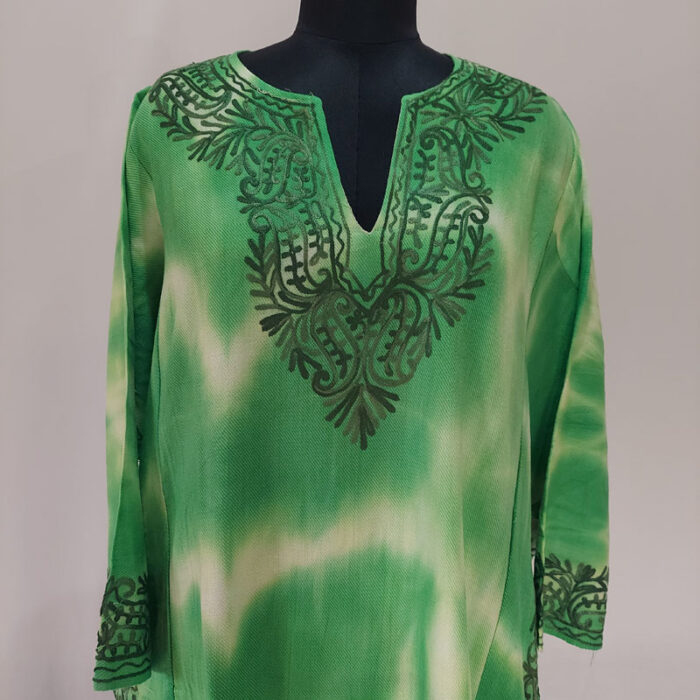 Green Tie Dye Cashmilon Aari Pheran