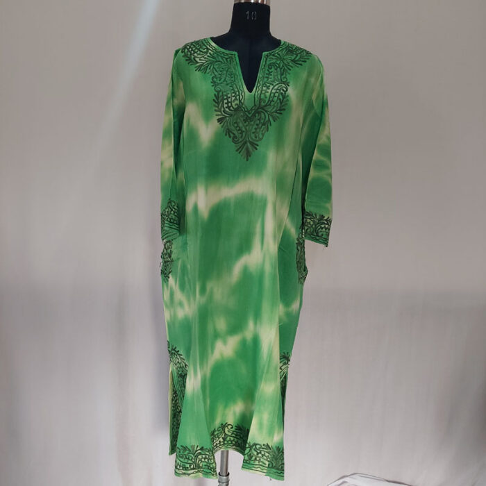 Green Tie Dye Cashmilon Aari Pheran - Image 2